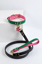 Load image into Gallery viewer, Bestseller// Genuine Leather Dog Collar: Pip Collar  Equestrian Green &amp; Hot Pink Dog Collar